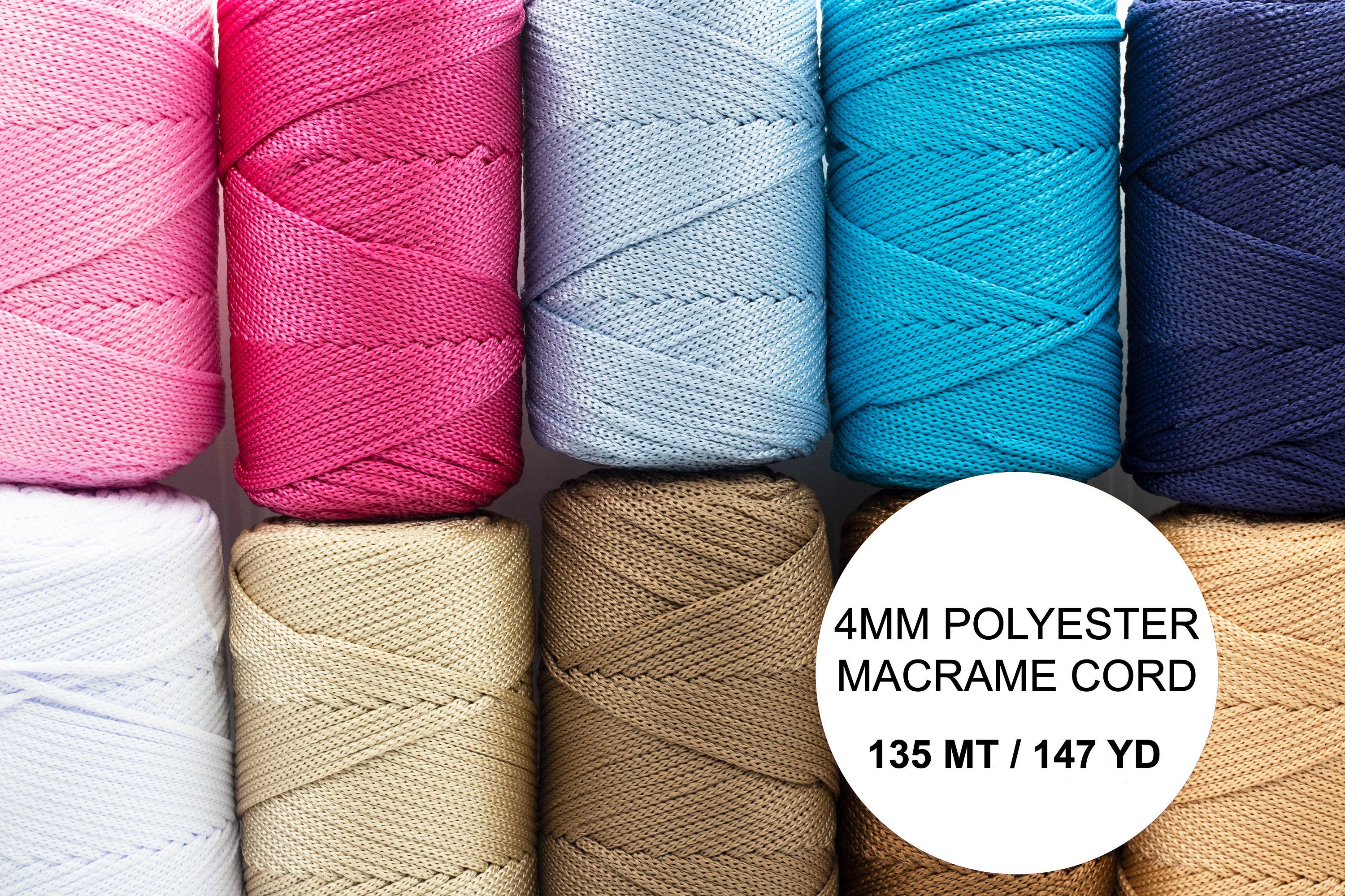 2mm Macrame Cord, Polyester Macrame Yarn Perfect for Bags and Home Textile,  75 Mt. NEW COLORS 