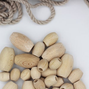 Natural wooden beads, Oval large hole beads, 8/12/15/17/20mm Unfinished beads, Barrel beads for macrame, jewelry