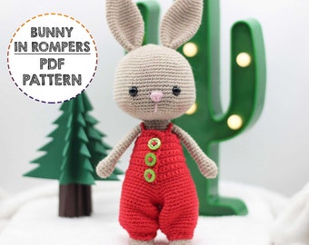 Crochet Bunny in Rompers, Amigurumi Animal Pattern (PDF Pattern)