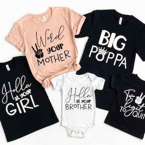 Camisetas combinando para a família Design SVG - Palavra para sua mãe, Big Poppa, Holla em sua irmã irmão - Dois legítimos para sair - Festa temática de Hip Hop