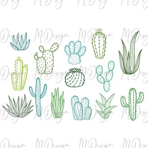 Green Cactus Bundle SVG Cutting File per Cricut, Silhouette Cameo - Cactus Clipart Outline per la personalizzazione di magliette, tazze, bicchieri