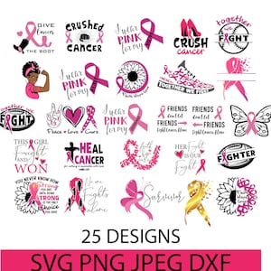 Breast Cancer Awareness Bundle SVG - Cricut Cut Files voor het aanpassen van T-shirts, mokken, hoodies - Pink Ribbon Cancer Sayings- Digitale Donwload