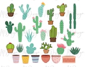 Cactus Pots Bundle SVG Cutting File for Cricut, Silhouette Cameo - Cactus PNG Clipart for Personalizing Apparel - Digital Download DIY