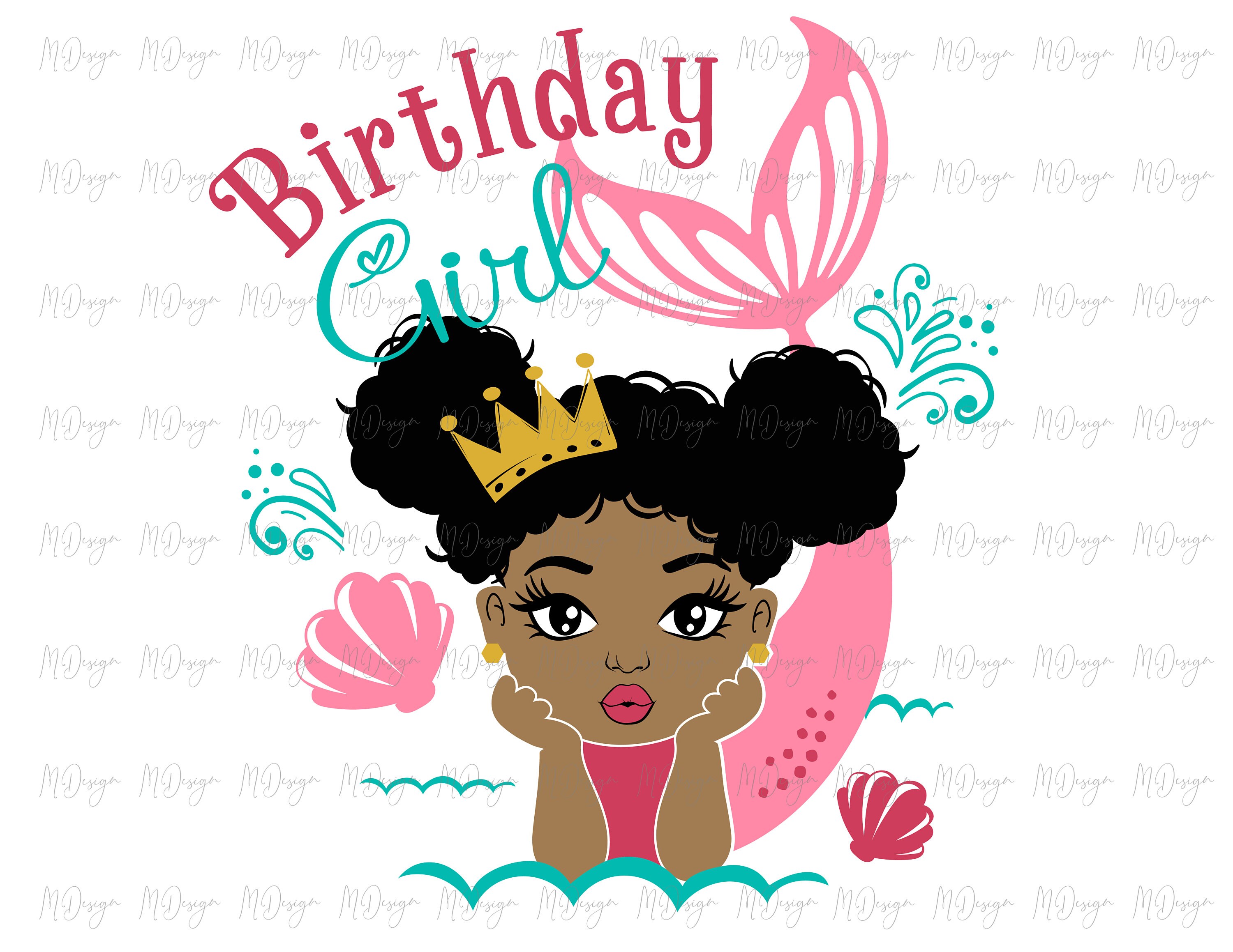 Birthday Girl Mermaid SVG African American Little Girl Mermaid Etsy