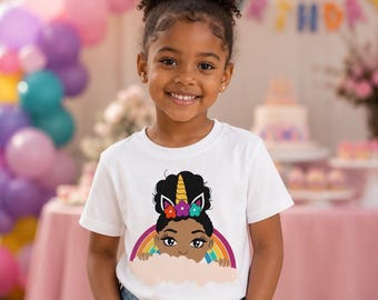 Birthday Girl Unicorn and Rainbows SVG African American Toddler Shirt Design