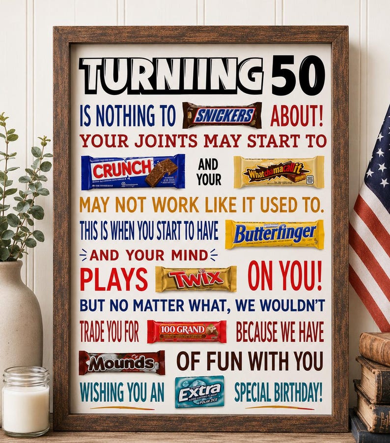Funny 50th Birthday Candy Poster – Gag Gift for Men & Women (PDF) image 1