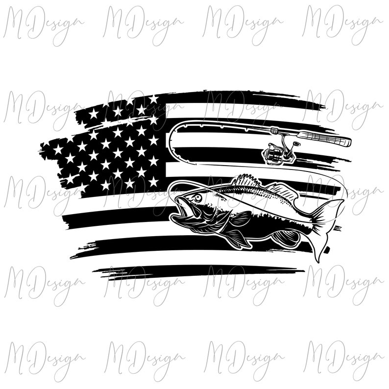 Fishing SVG American Flag Bass Fish Cutting File for ...