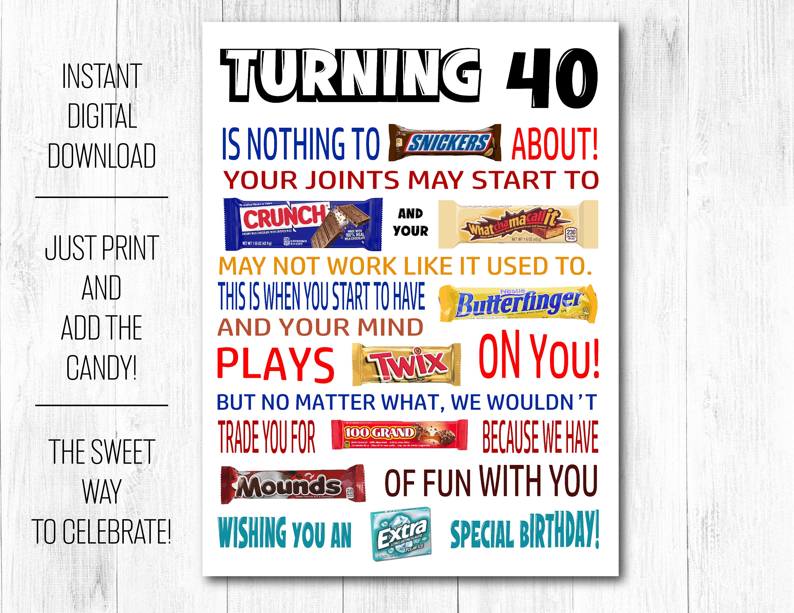 40th Birthday Funny Candy Poster Printable PDF Sarcastic - Etsy 40th Birthday Funny Candy Poster Printable PDF Sarcastic - Etsy