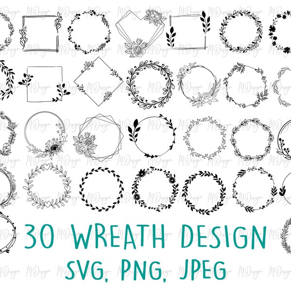 Wreath SVG Bundle Wreath Procreate stamps for Wedding Stationery- Greenery Floral Wreath Clipart for Stamps, Stickers - Cutting Files Cricut