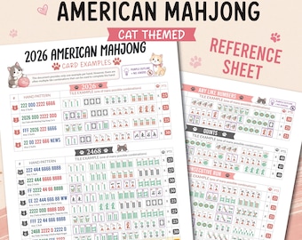 Ejemplos de cartas de Mahjong 2026 con temática de gatos: Hoja de ayuda para jugadores principiantes de Mahjong