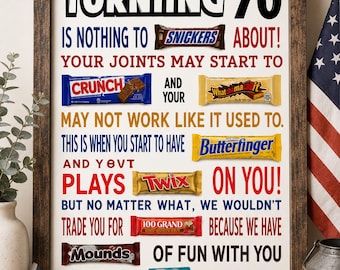 Funny 70th Birthday Candy Poster – Sarcastic Gift (Printable PDF)