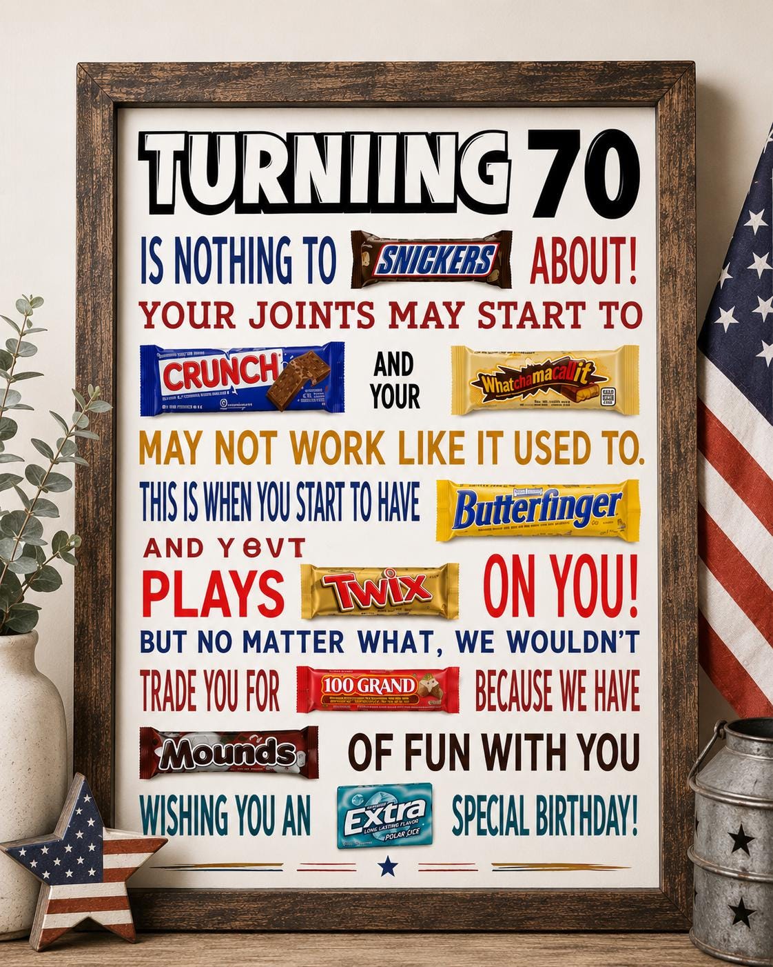 Funny 70th Birthday Candy Poster – Sarcastic Gift (printable PDF