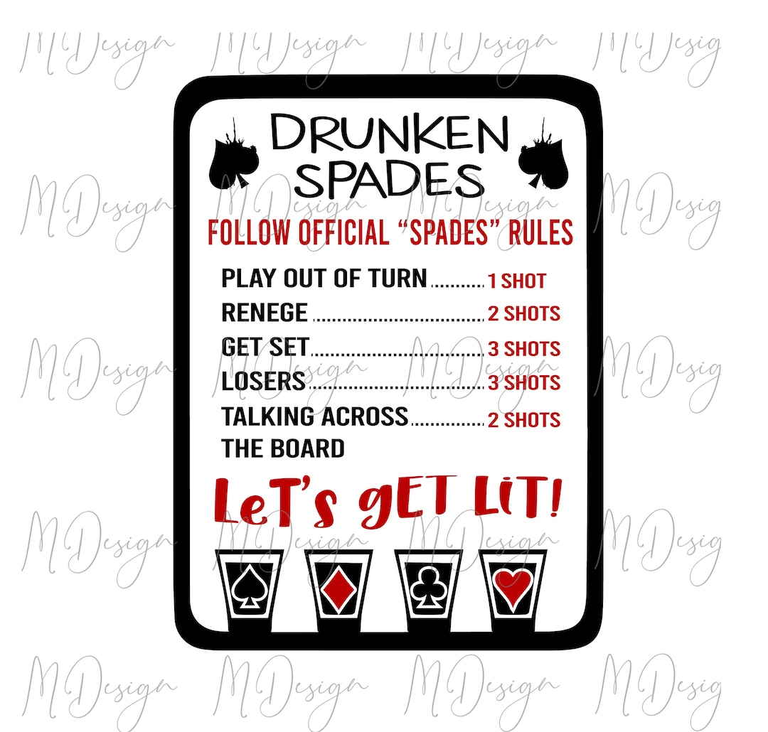 Drunken Spades SVG Printable Card for Drinking Games Cutting File for