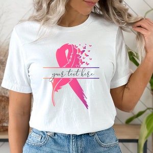 Breast Cancer Ribbon SVG with butterflies - Split Cancer Ribbon Place your Own Text - Instant Download Pink Awareness Month