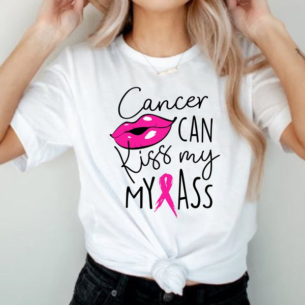 Breast Cancer SVG - Cancer Can Kiss My Ass SVG - Funny Breast Cancer Awareness Shirt Design with Lips and Pink Ribbon - Cancer Survivor Gift