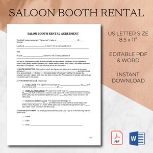 Salon Booth Rental Agreement Template | Lease Agreement Editable Template | Rental Contract PDF Microsoft Word