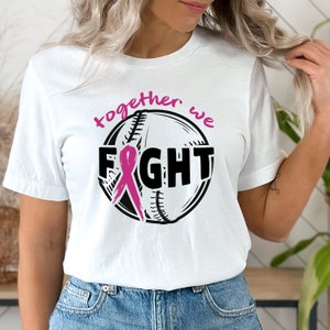 Samen vechten we tegen softbal borstkanker SVG digitaal ontwerp voor het aanpassen van T-shirts, mokken - Cancer Awareness Month - Pink Ribbon