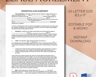 Editable Residential Lease Agreement Template (Digital Download)