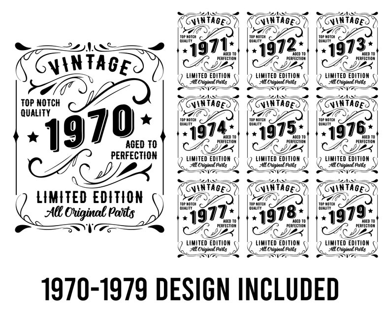 Download Clip Art Vinyl Gifts Vintage 1970 1979 Birthday Svg Cut File For Cricut Iron On Diy Birthday Party Invitation Customize Birthday T Shirts Art Collectibles