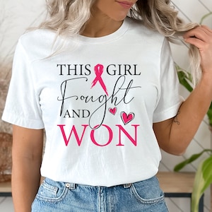 Dit meisje vocht en won SVG Breast Cancer Awareness SVG T-shirt ontwerp voor overlevende van kanker - directe digitale download