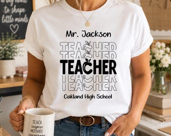 Personalized Teacher T-Shirt SVG Design with School Name | Cricut Silhouette Digital Download