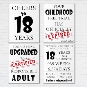 Affiche imprimable du 18e anniversaire - Cheers to 18 Years Printable Sign for Birthday Party Decor - Print at Home Cheap - Bienvenue à l’âge adulte