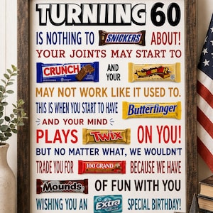 60th Birthday Candy Poster – Funny Sarcastic Gift (PDF)