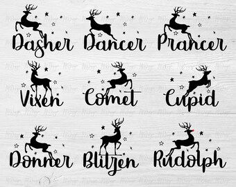 Reindeer Names SVG Cricut Cutting File - Santa's Reindeer SVG for Customizing Kids Christmas T Shirt, Mug - Best Selling Items