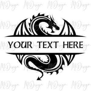Dragon SVG Cut File for Cricut, Silhouette - Great for Stencil, Sticker, Decal Making - Place your Own Text - DND Fans T Shirt Design