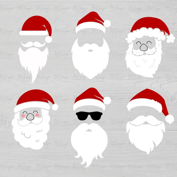 Santa Face SVG Bunfle Cutting Files for Cricut,Silhouette-Santa Claus Clipart for DIY Christmas cards, Gift Tags, Custom T Shirts, Ornaments