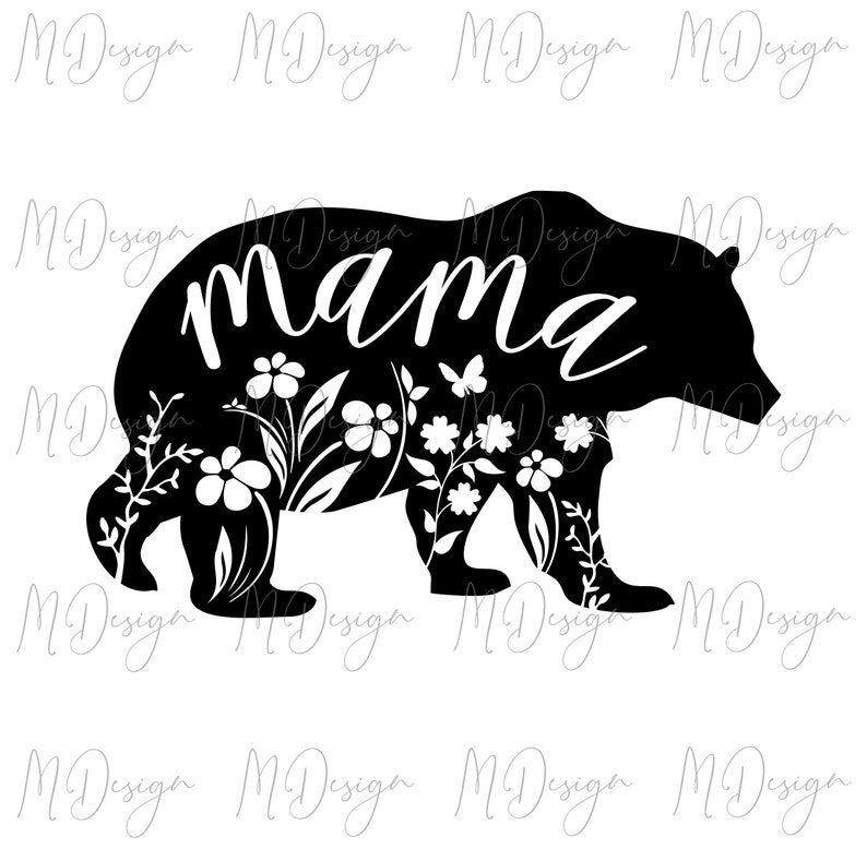 Mama Bear SVG Design with Flowers and Leaves for Personalizing | Etsy