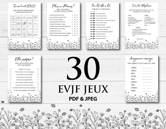 30 Bachelorette Party Games | French Bridal Shower (PDF & JPEG)