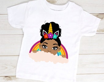 Afro Unicorn Girl SVG, Rainbow Peekaboo Clipart (Digital Download)