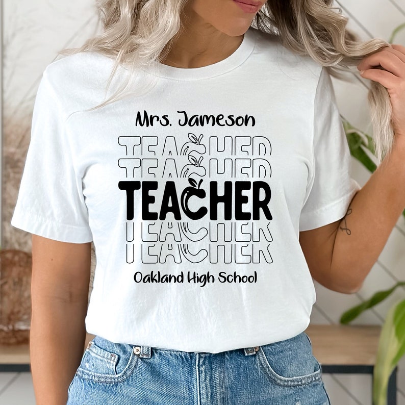 Personalized Teacher T-Shirt SVG Design – School Name, Cricut, Silhouette (Digital Download) image 1