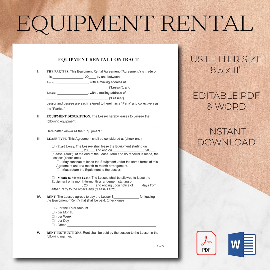 Equipment Rental Agreement Events Equipment Rental Contract Form