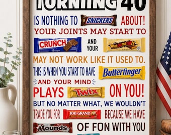 Funny 40th Birthday Candy Poster – Printable Gift (PDF)