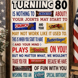 Funny 80th Birthday Candy Poster – Printable Sarcastic Gift (PDF)