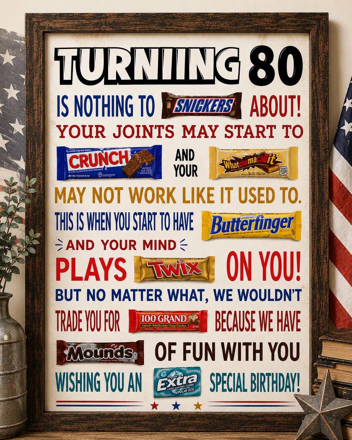 Funny 80th Birthday Candy Poster – Printable Sarcastic Gift (PDF