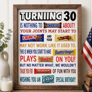 Funny 30th Birthday Candy Poster – Printable Gift (PDF)