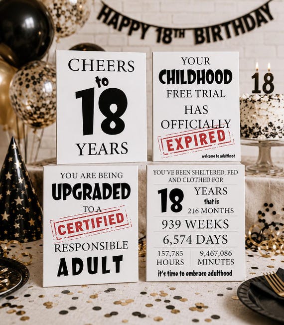 18th Birthday Printable Poster - Cheers to 18 Years  Printable Sign for Birthday Party Decor - Print at Home Cheap - Welcome to Adulthood