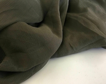 NEW French 100% Silk Khaki Green Crinkle Chiffon Fabric 55" 139 cm Scarf Lady