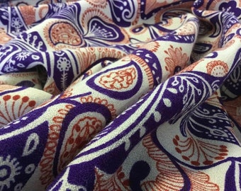 New Designer Orange / Purple 100% Wool Crepe Print Fabric Seen On Catwalk 54''