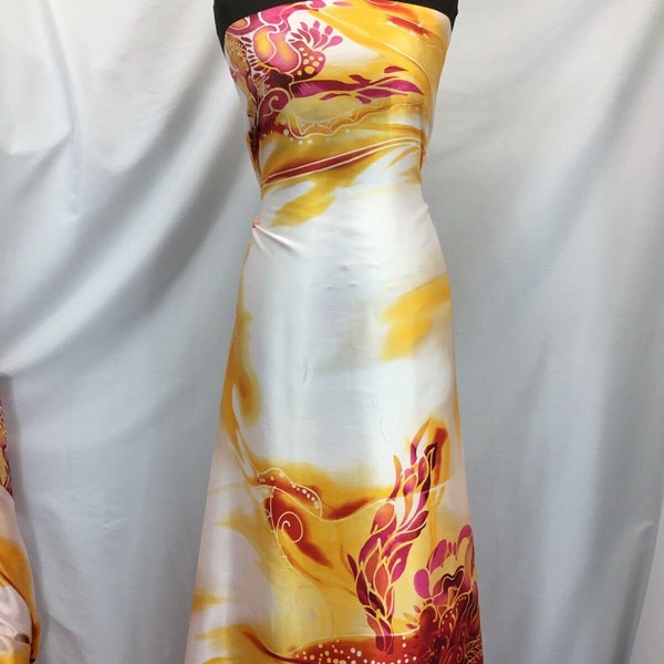 NEW Gorgeous High Class Designer Summer Flames Satin Print Fabric Material 44"