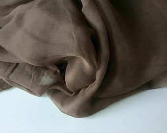 NEW French 100% Silk Brown Crinkle Chiffon Fabric 55" 139 cm Dress Scarf Coco