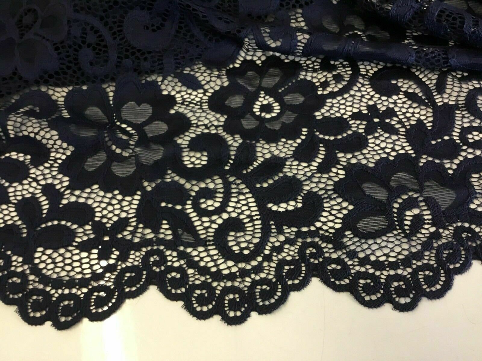 NEW Designer Navy Stretch Net Floral Lace Double Scalloped - Etsy UK