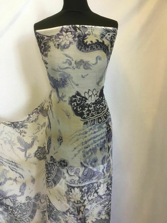 New Multicolour 100% Silk Crinkle Chiffon Dragons Print Fabric 58''148cm  Dress K - Etsy