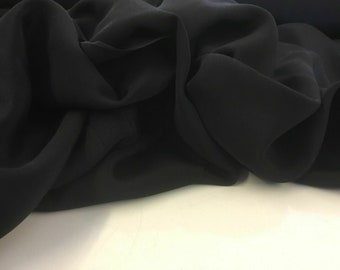 New Jet Black Pure Silk Marocain Crepe Fabric For Per 0.5 1/2 Metre Morocain