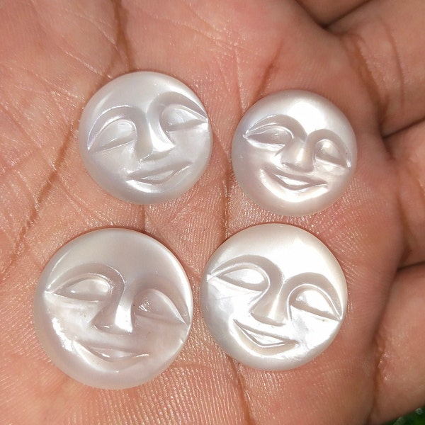 Natural White Moonstone  Crescent Moon Face"man in the moon face " Flashy moonstone Moon Face Handmade Carving Stylish Moon face for jewelry