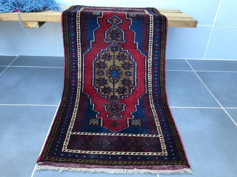 kitchen decor rug,free ship rug,bathroom rug,3'9x1'9 feet ,decorative rug,handmade rug,dark blue rug,rug,turkish rug Small rug,Dor Mat image 8