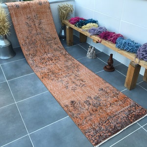 turkish runner rug,oriantel runner rug,10'1x2'2 feet,kitchen rug,orange runner rug,orange floor rug,vintage runner rug,entrance area rug